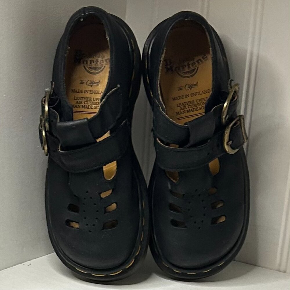 Vintage Dr Doc Martens England Mary Janes Black Shoes US Y2K 90s Girls Size 12 - Picture 5 of 6